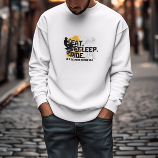 Eat, Sleep, Ride - Collab  Lá e de Moto Outra Vez  - Unissex, Moletom fechado