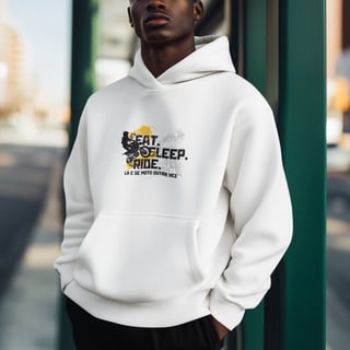 Nome do produto Eat, Sleep, Ride - Collab  Lá e de Moto Outra Vez  - Unissex, Moletom Canguru