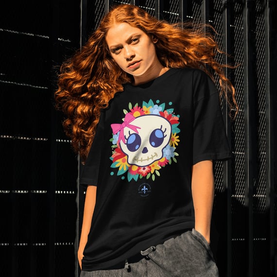 Camiseta Oversized Caveira Kawaii