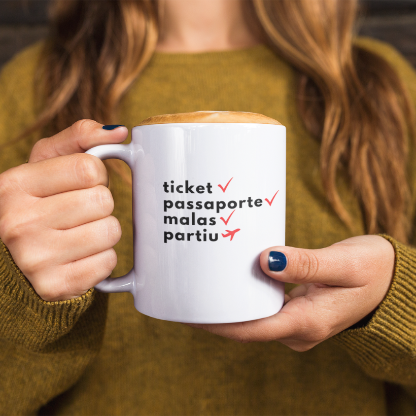 Caneca Ticket, Passaporte, Malas, Partiu 