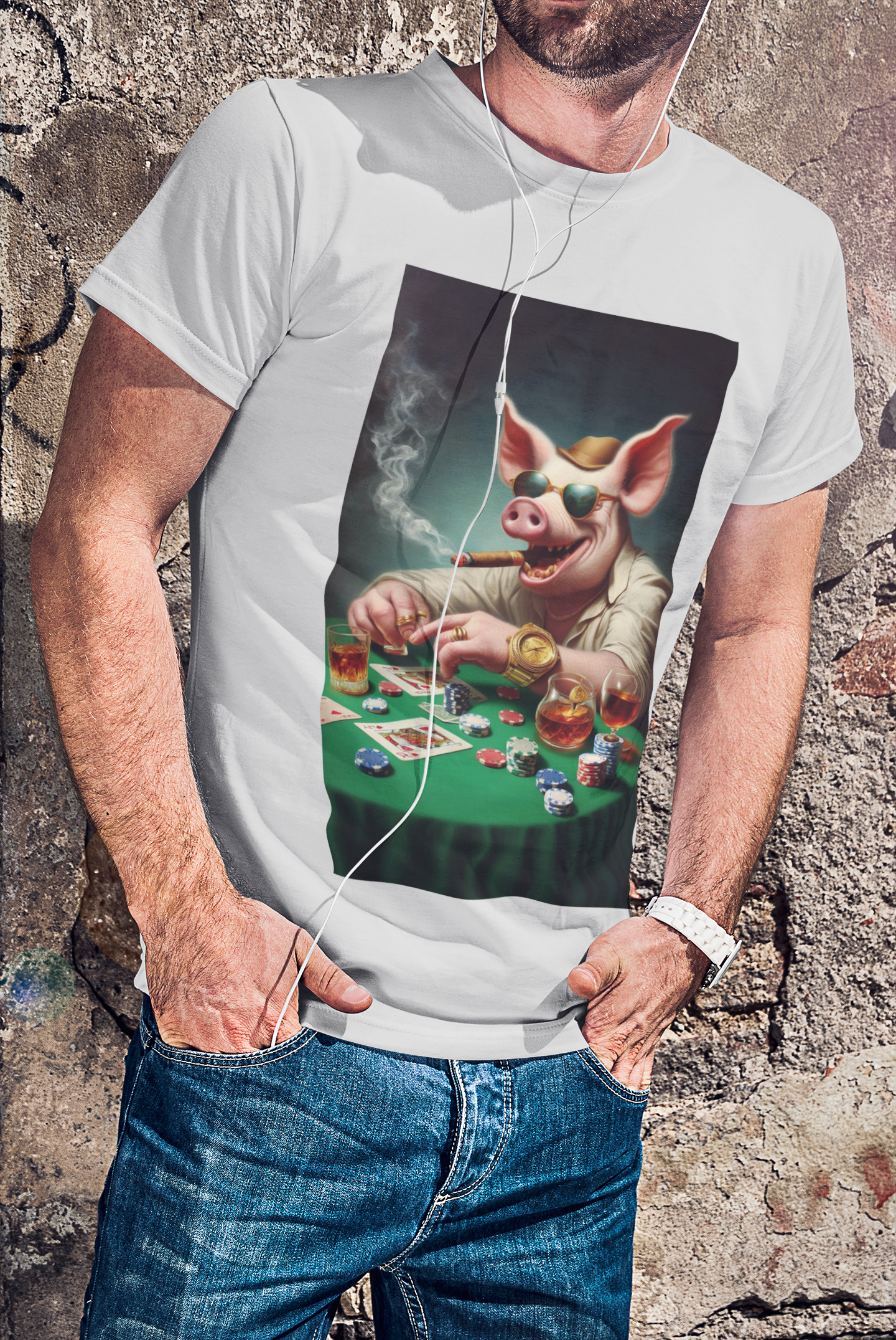 T-shirt Prime linha - Mestre Porco Jogador Sorrindo