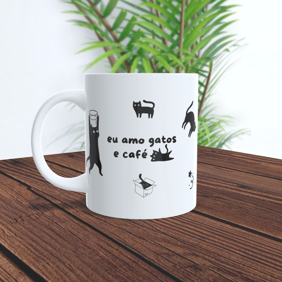 Caneca Eu Amo Gatos e Café