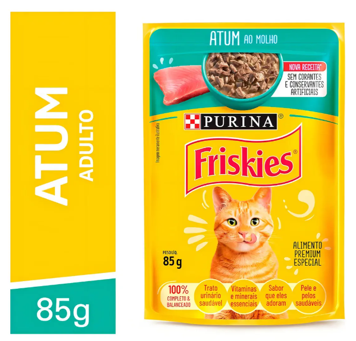 Ração Úmida Sachê Purina Friskies para Gatos Adultos Atum ao molho 85g - com 15 unidades