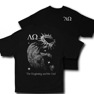Camiseta Oversized Alfa Omenga Frente Costas