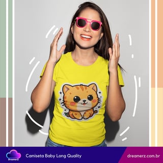 Nome do produto Camiseta Feminina Gatinho Kawaii – Conquiste Corações com Essa Fofura!