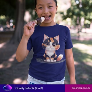 Nome do produto Camiseta Gatinha Tricolor – Meiguice que Veste Estilo