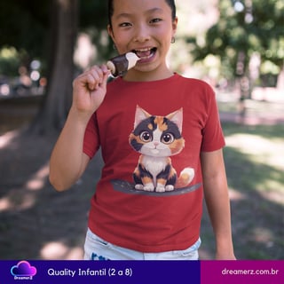 Nome do produto Camiseta Gatinha Tricolor – Meiguice que Veste Estilo