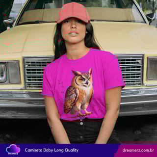 Nome do produto Camiseta Feminina Coruja Mística – Sabedoria com Estilo Autêntico
