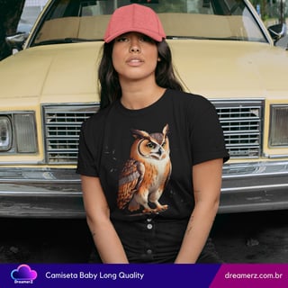 Nome do produto Camiseta Feminina Coruja Mística – Sabedoria com Estilo Autêntico