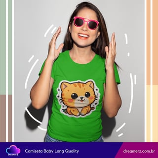 Nome do produto Camiseta Feminina Gatinho Kawaii – Conquiste Corações com Essa Fofura!