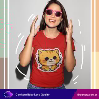 Nome do produto Camiseta Feminina Gatinho Kawaii – Conquiste Corações com Essa Fofura!