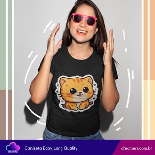 Nome do produto Camiseta Feminina Gatinho Kawaii – Conquiste Corações com Essa Fofura!