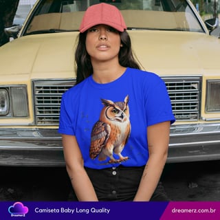 Nome do produto Camiseta Feminina Coruja Mística – Sabedoria com Estilo Autêntico