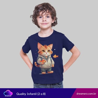 Nome do produto Camiseta Gato Pescador – Aventuras Felinas e Peixinhos Mágicos