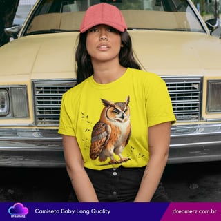 Nome do produto Camiseta Feminina Coruja Mística – Sabedoria com Estilo Autêntico