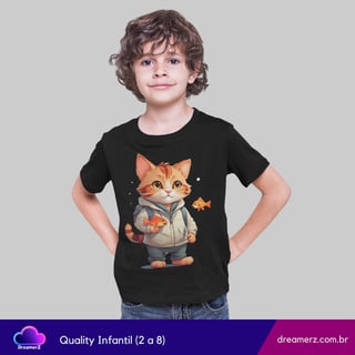 Nome do produto Camiseta Gato Pescador – Aventuras Felinas e Peixinhos Mágicos