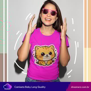 Nome do produto Camiseta Feminina Gatinho Kawaii – Conquiste Corações com Essa Fofura!