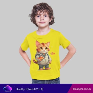 Nome do produto Camiseta Gato Pescador – Aventuras Felinas e Peixinhos Mágicos