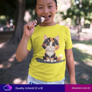Nome do produto Camiseta Gatinha Tricolor – Meiguice que Veste Estilo