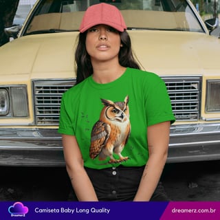 Nome do produto Camiseta Feminina Coruja Mística – Sabedoria com Estilo Autêntico