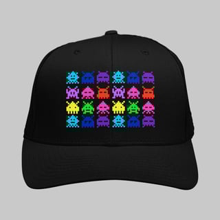 Nome do produto Boné Americano com Tela Space Invaders Color | 1 crédito, play!