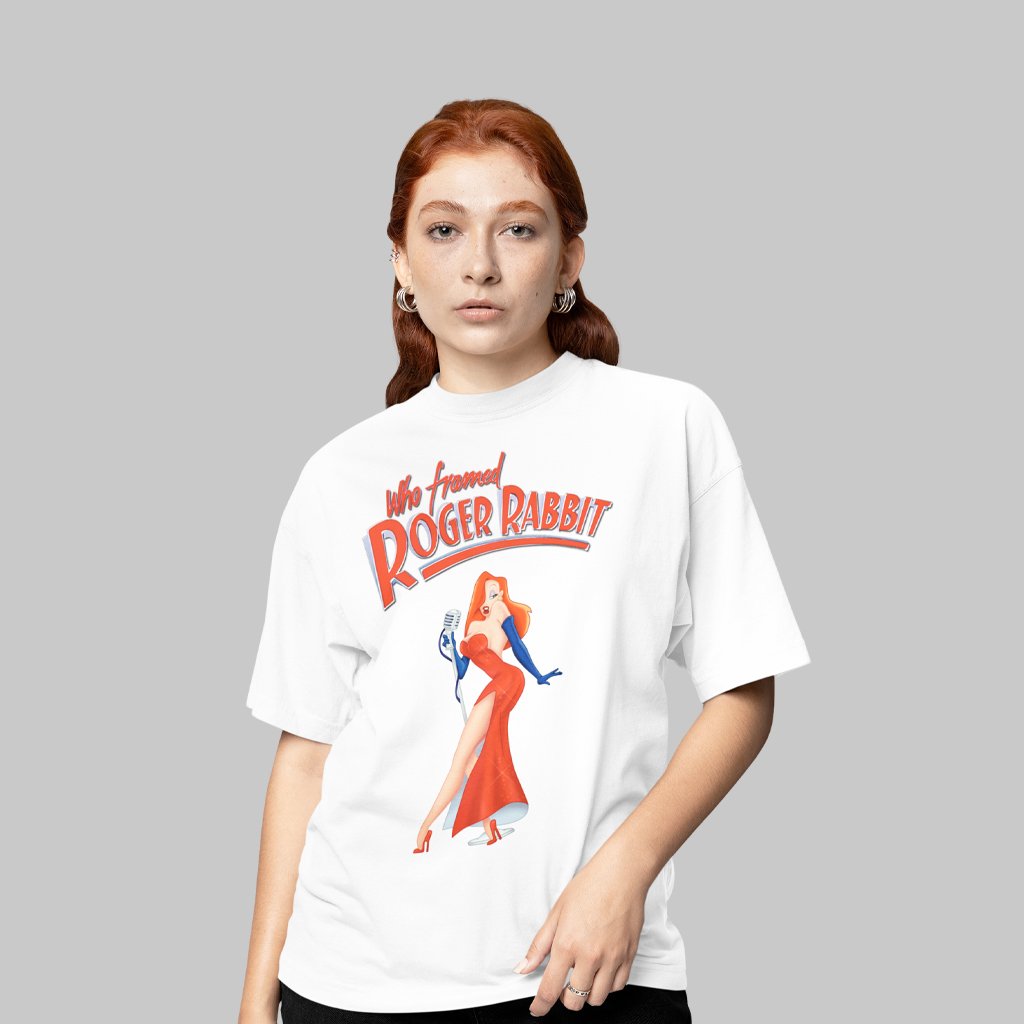 Nome do produto: Camiseta Oversized Unissex Roger Rabbit – Toon Noir 80s | Entre na cena!