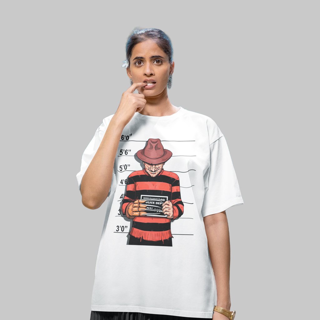 Nome do produto: Camiseta Unissex Oversized Freddy Krueger – Noite Sem Fim | Vista o terror cult