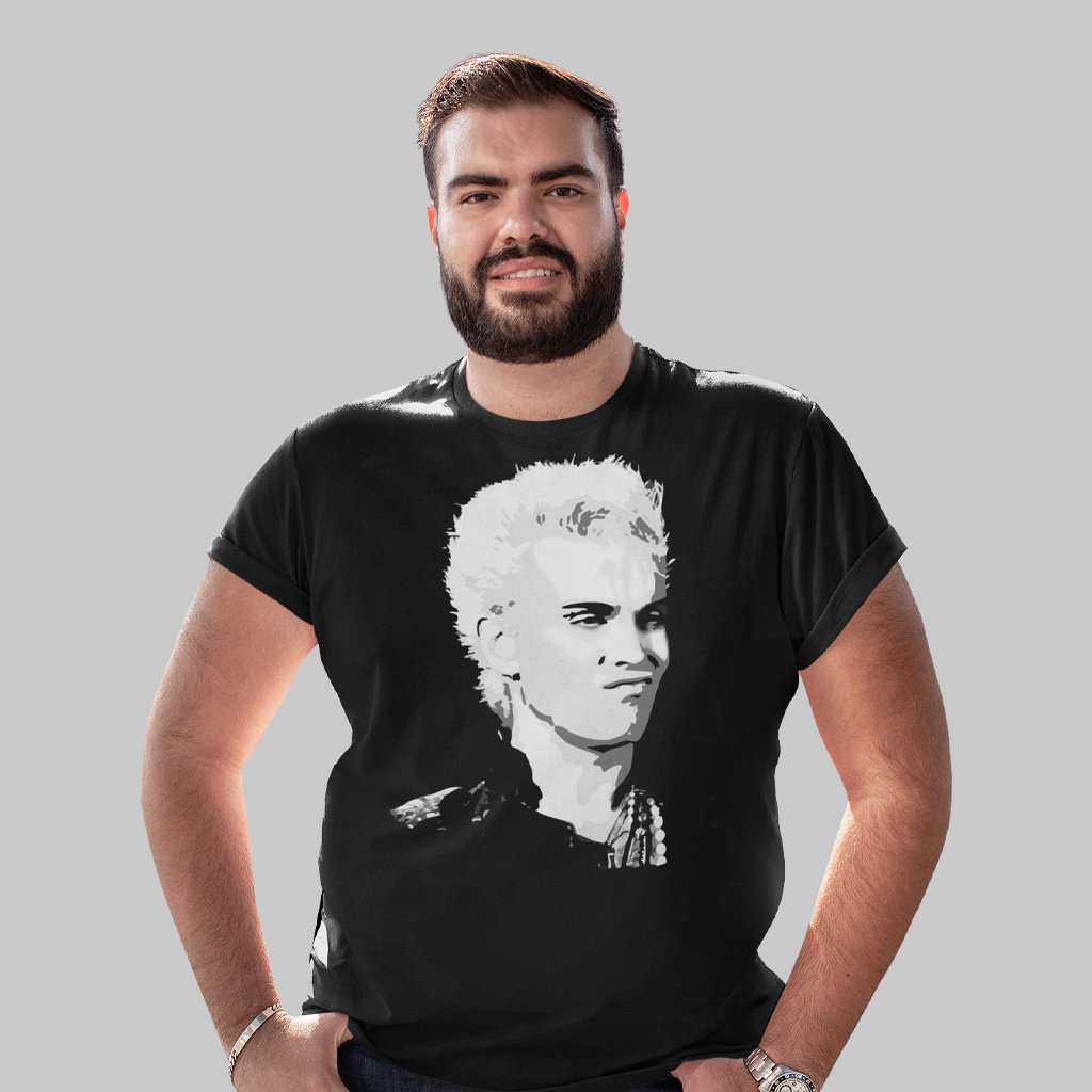 Nome do produto: Camiseta Unissex Plus Size Billy Idol em Negativo | Atitude e estilo sem limites