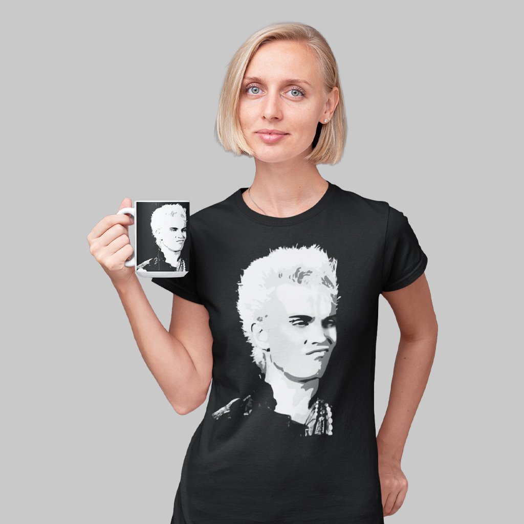 Nome do produto: Camiseta Feminina Billy Idol em Negativo | O ícone punk em versão ousada