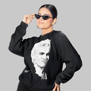 Nome do produto Moletom Fechado Billy Idol em Negativo | Rebeldia que aquece o seu estilo