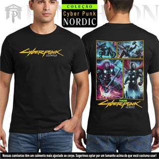Nome do produto Camiseta Unissex Frente e Costas - Panteão Cyberpunk (Thor)