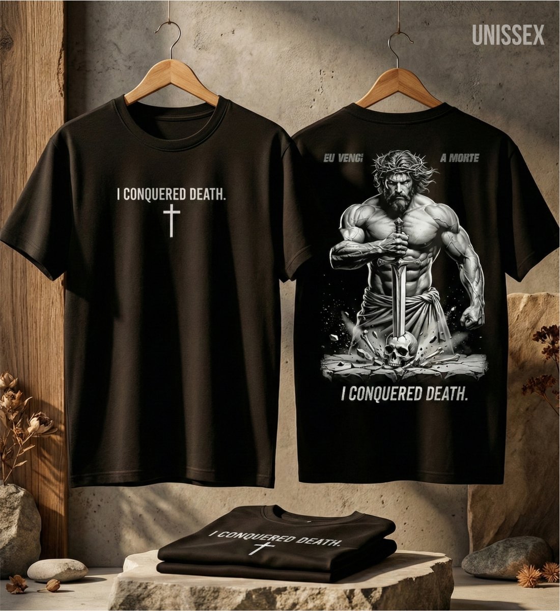 Nome do produto: Camiseta I Conquered Death: A Vitória Suprema