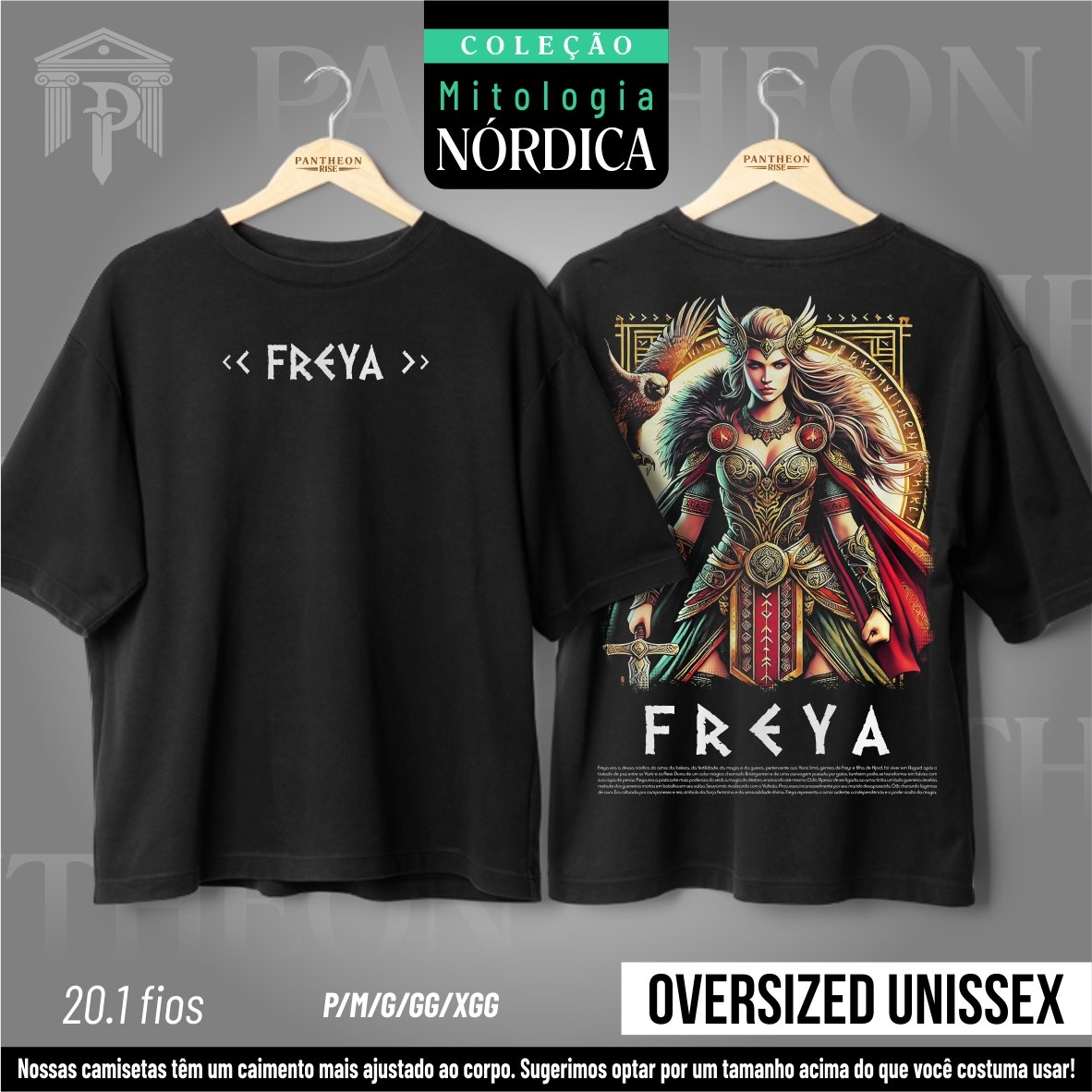 Nome do produto: Oversized Unissex Frente e Costas - Deusa Freya (Mitologia Nórdica)