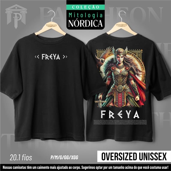 Oversized Unissex Frente e Costas - Deusa Freya (Mitologia Nórdica)