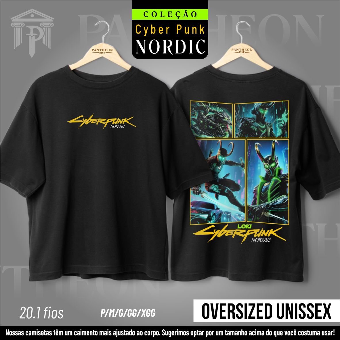 Nome do produto: Oversized Unissex Frente e Costas - Panteão Cyberpunk (Loki)