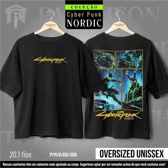 Oversized Unissex Frente e Costas - Panteão Cyberpunk (Loki)