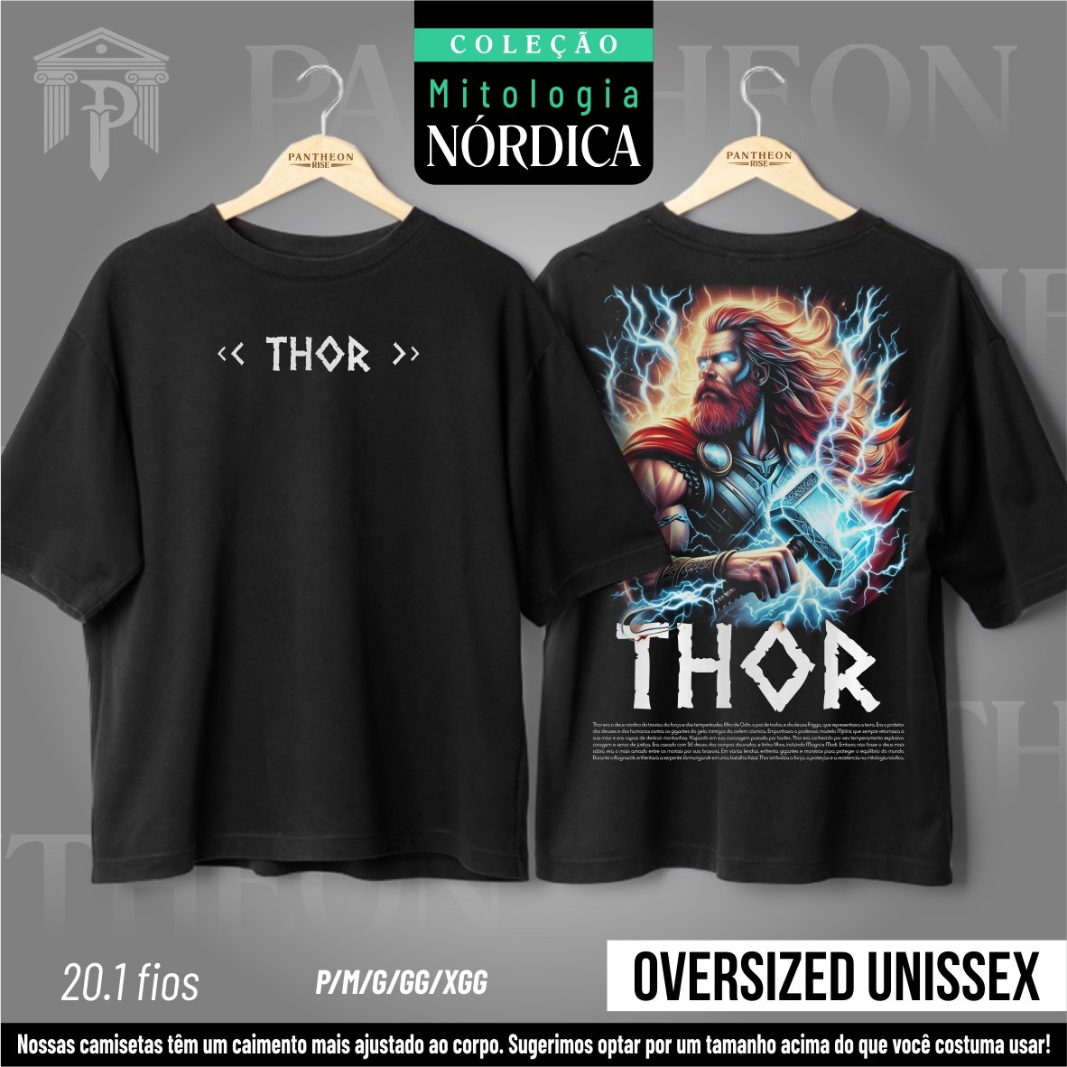 Nome do produto: Oversized Unissex Frente e Costas - Deus Thor (Mitologia Nórdica)