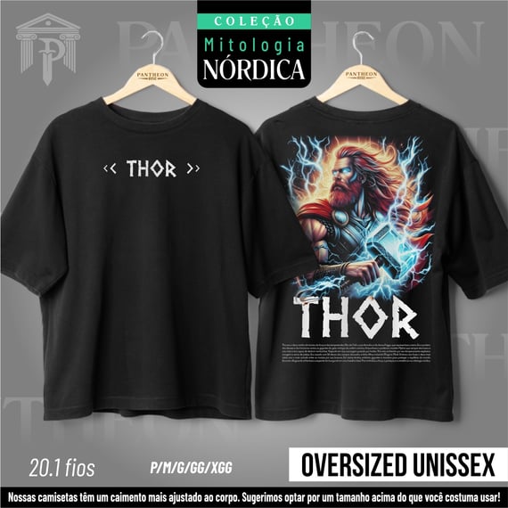 Oversized Unissex Frente e Costas - Deus Thor (Mitologia Nórdica)