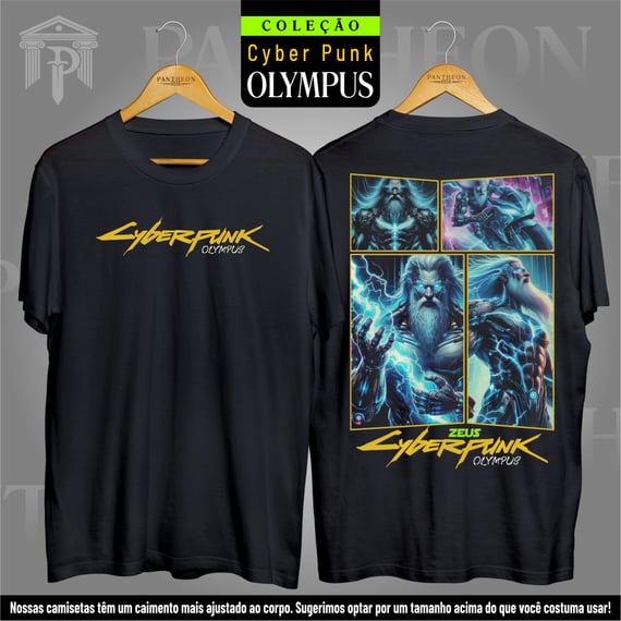 Camiseta Unissex Frente e Costas - Panteão Cyberpunk (Zeus)
