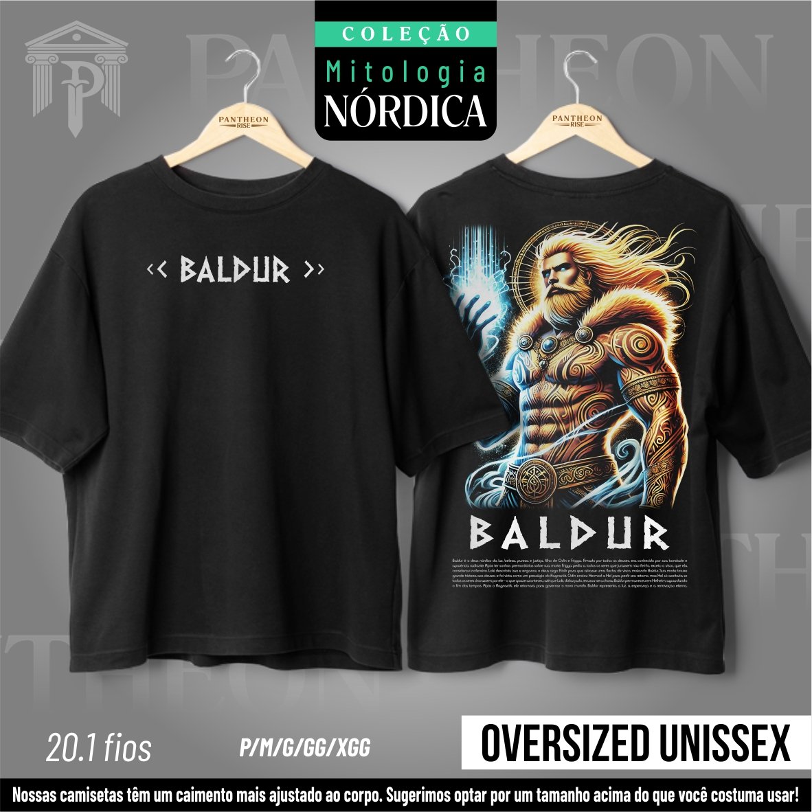 Nome do produto: Oversized Unissex Frente e Costas - Deus Baldur (Mitologia Nórdica)