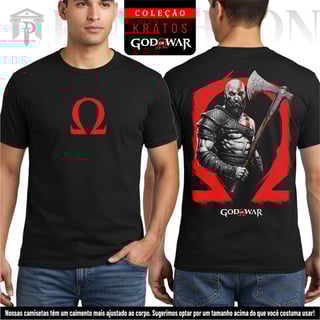 Nome do produto Camiseta Unissex Frente e Costas - Kratos em Pose de Batalha