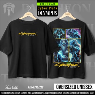 Oversized Unissex Frente e Costas - Panteão Cyberpunk (Zeus)