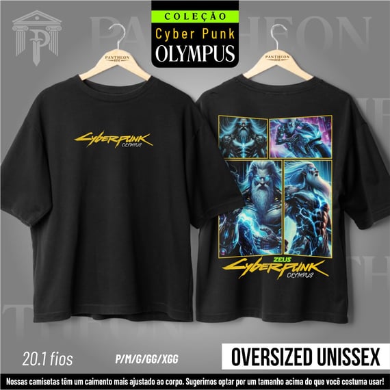 Oversized Unissex Frente e Costas - Panteão Cyberpunk (Zeus)
