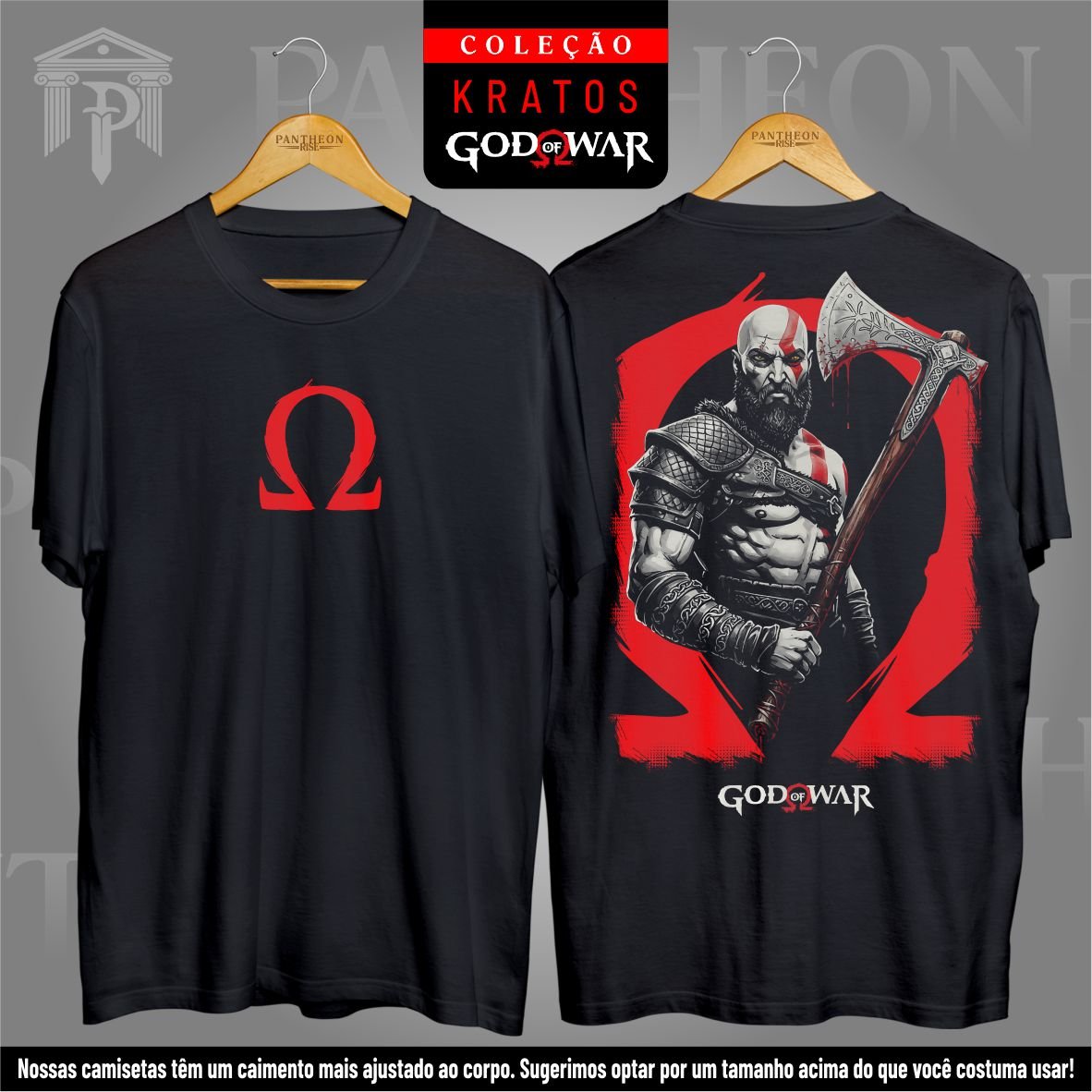 Nome do produto: Camiseta Unissex Frente e Costas - Kratos em Pose de Batalha