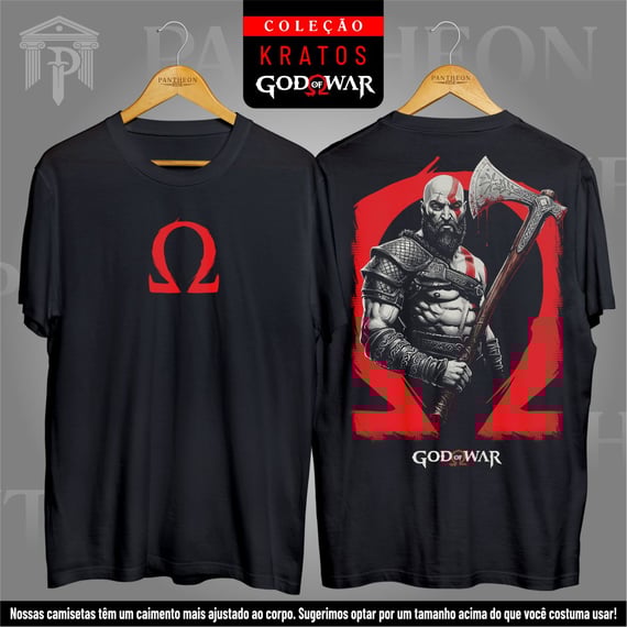 Camiseta Unissex Frente e Costas - Kratos em Pose de Batalha