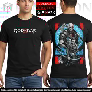 Nome do produto Camiseta Unissex Frente e Costas - Kratos e Atreus em Combate