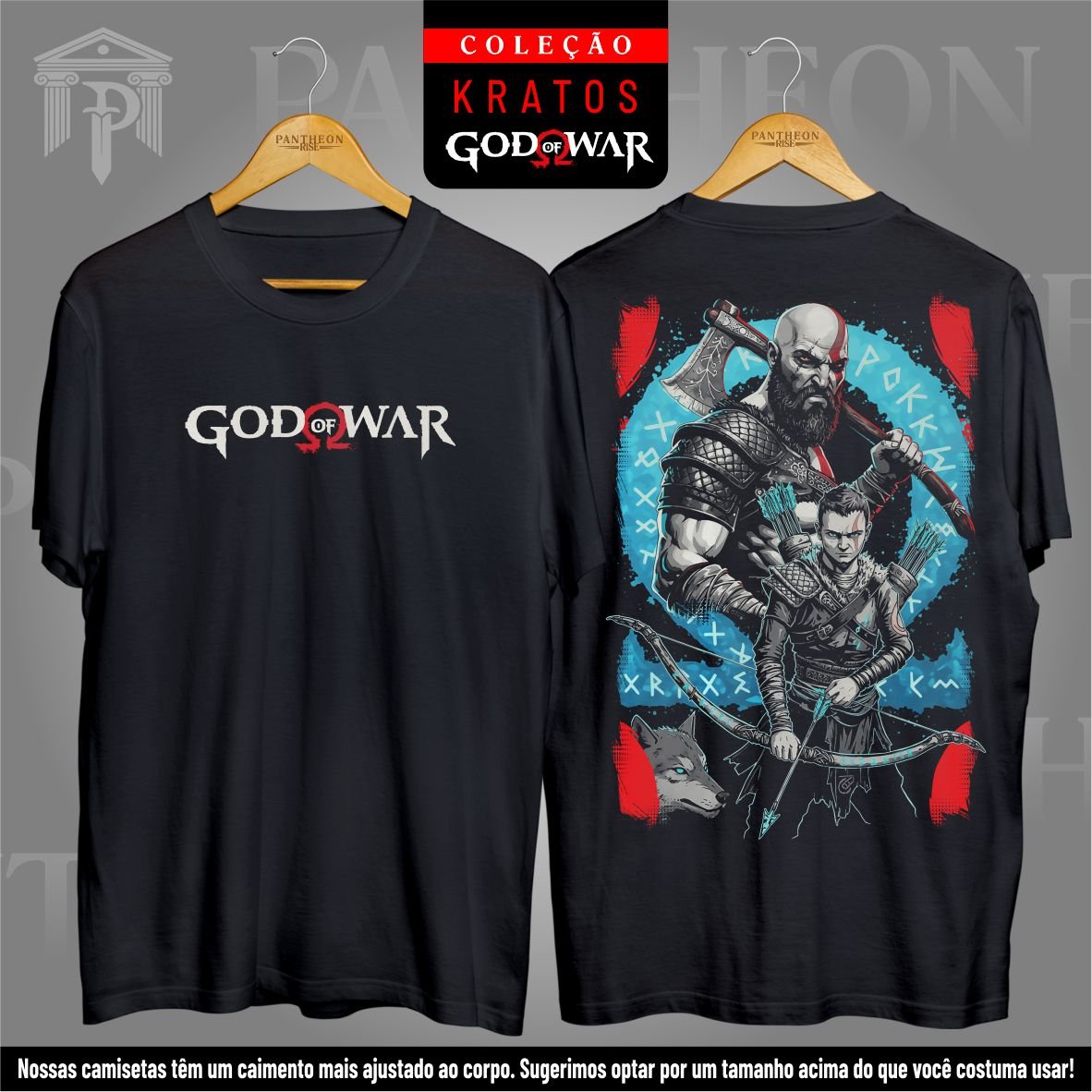 Nome do produto: Camiseta Unissex Frente e Costas - Kratos e Atreus em Combate