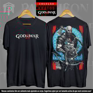 Nome do produto Camiseta Unissex Frente e Costas - Kratos e Atreus em Combate