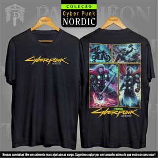 Camiseta Unissex Frente e Costas - Panteão Cyberpunk (Thor)