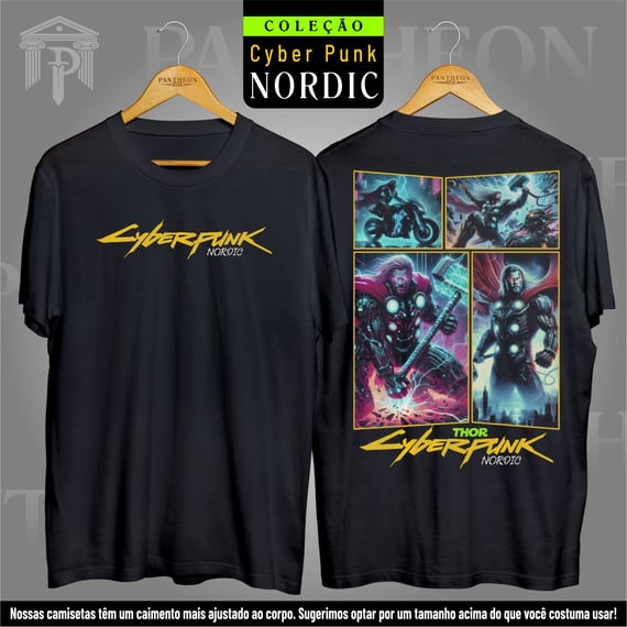 Camiseta Unissex Frente e Costas - Panteão Cyberpunk (Thor)